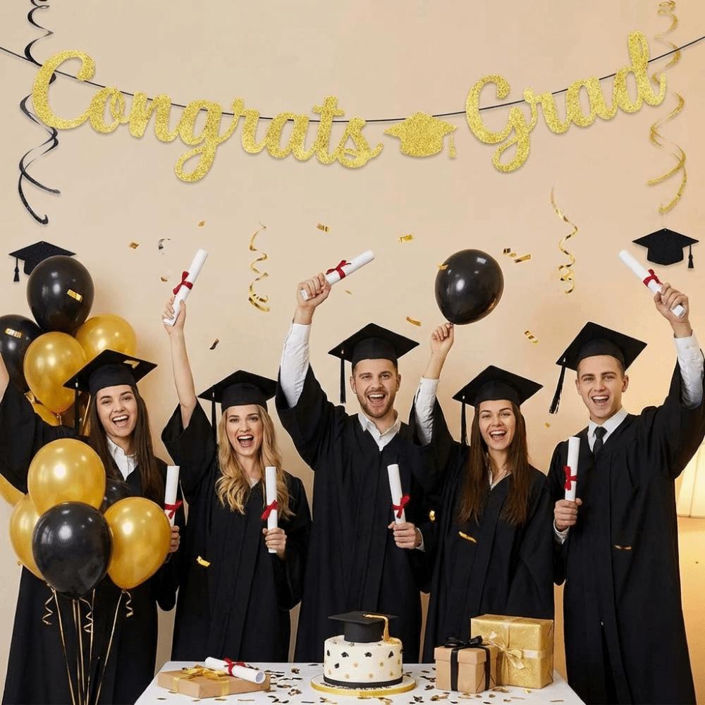 Glitter Decor Graduation Party Banner Garland Handmade Graduation Hanging Banner Reusable Decorative Glittery Gold Garland