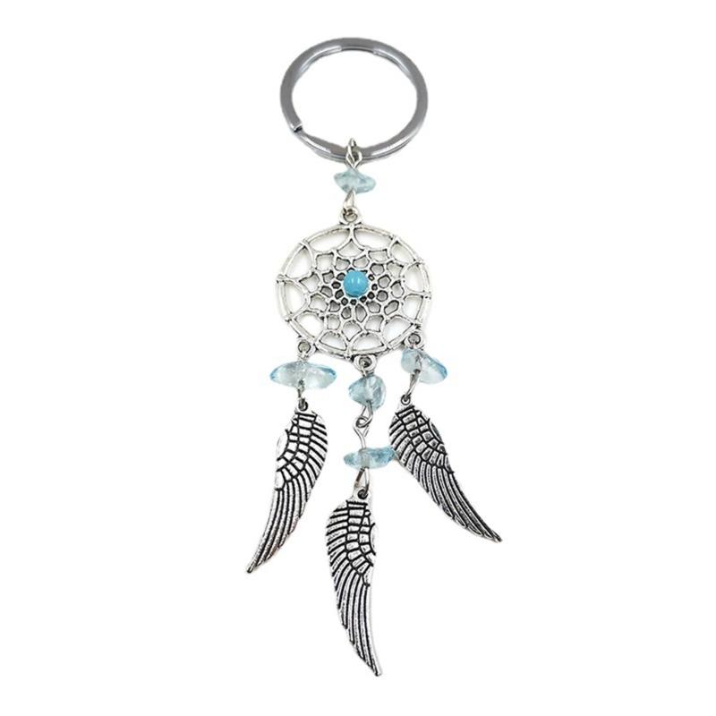 Bohemian Dreamcatcher Alloy Keychain Natural Stone Wing Tassel Keyring For Men Women Bag Pendant Party Gifts Accessories