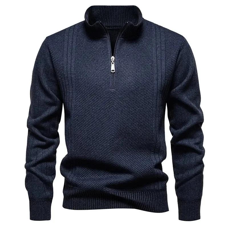 Men's Casual Fleece Sweater Autumn Winter Knitwear Half Zipper Knitted Pullovers Men