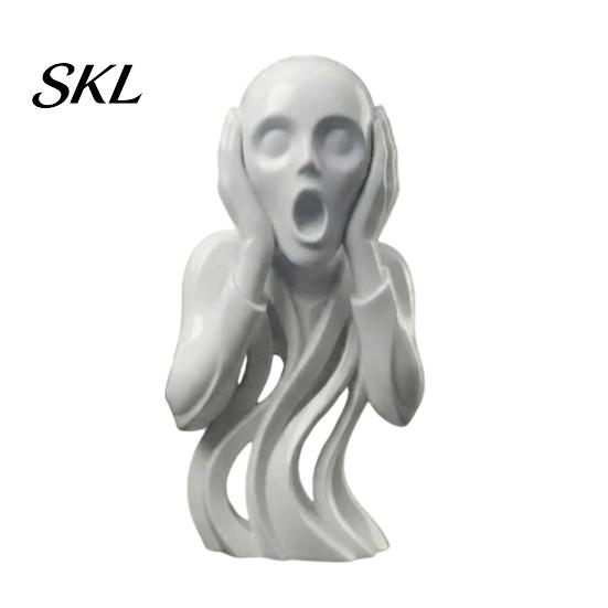 High-end Texture Sculpture 3D Printed The Scream Statue, Abstract Expressionist Art Figurine with Hollow Streamlined Design Flowing Design, Minimalist светло-серый