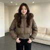 Winter Year Thin New Fur Collar Hooded Cotton-padded Coat Waist Thickened Short Cotton-padded Coat Women's Coat
