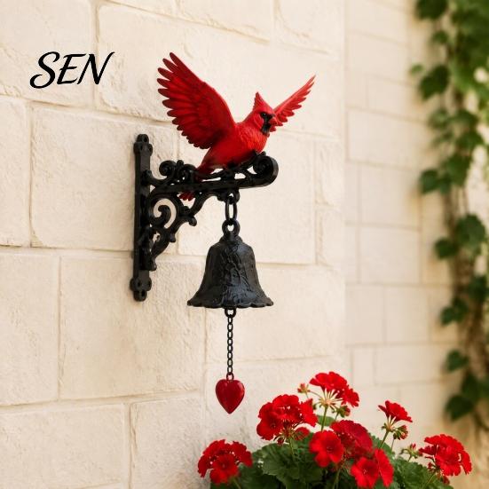 Decorative Accent for Office Red Bird Wall Mounted Doorbell, Resin Garden Hanging Bell, Outdoor Doorbell Home Weatherproof Ornament Farmhouse