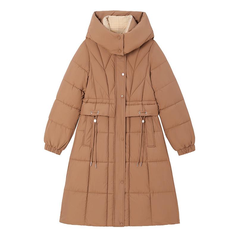 2025 winter new waist medium and long knee cotton-padded clothes fashion thin cotton clothes hooded jacket tide