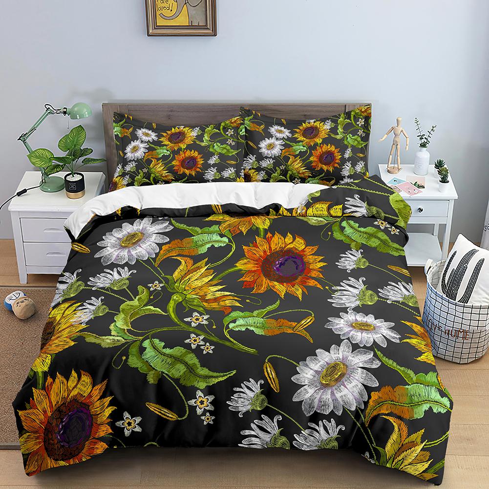 Daisy King Queen Duvet Cover Flowers Butterfly Bedding Set For Kids Teens Adults White Floral Theme 2/3pcs Polyester Quilt Cover