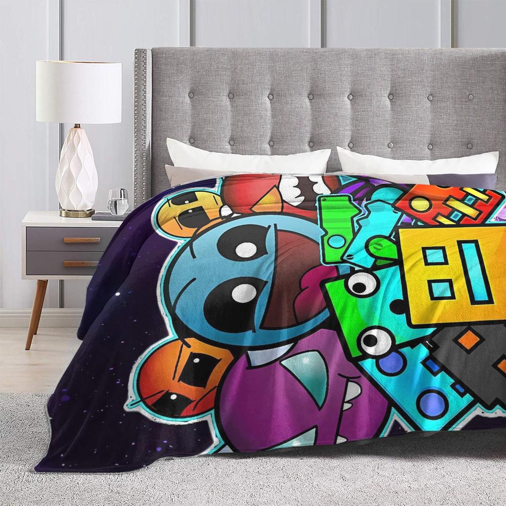 Warm BlanketStudents Camping Geometry Dash Gaming Game Throw Blanket Flannel Bedspread For Couch Bed Funny Sofa Bed Cover