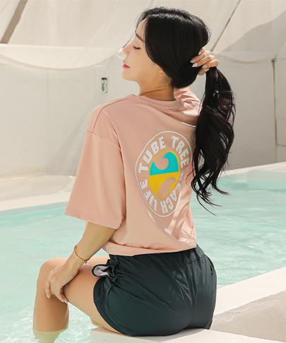Tyubeuteuli Women'S Loose Fit Crop Short Sleeve Rash Guard B732 Salmon Pink