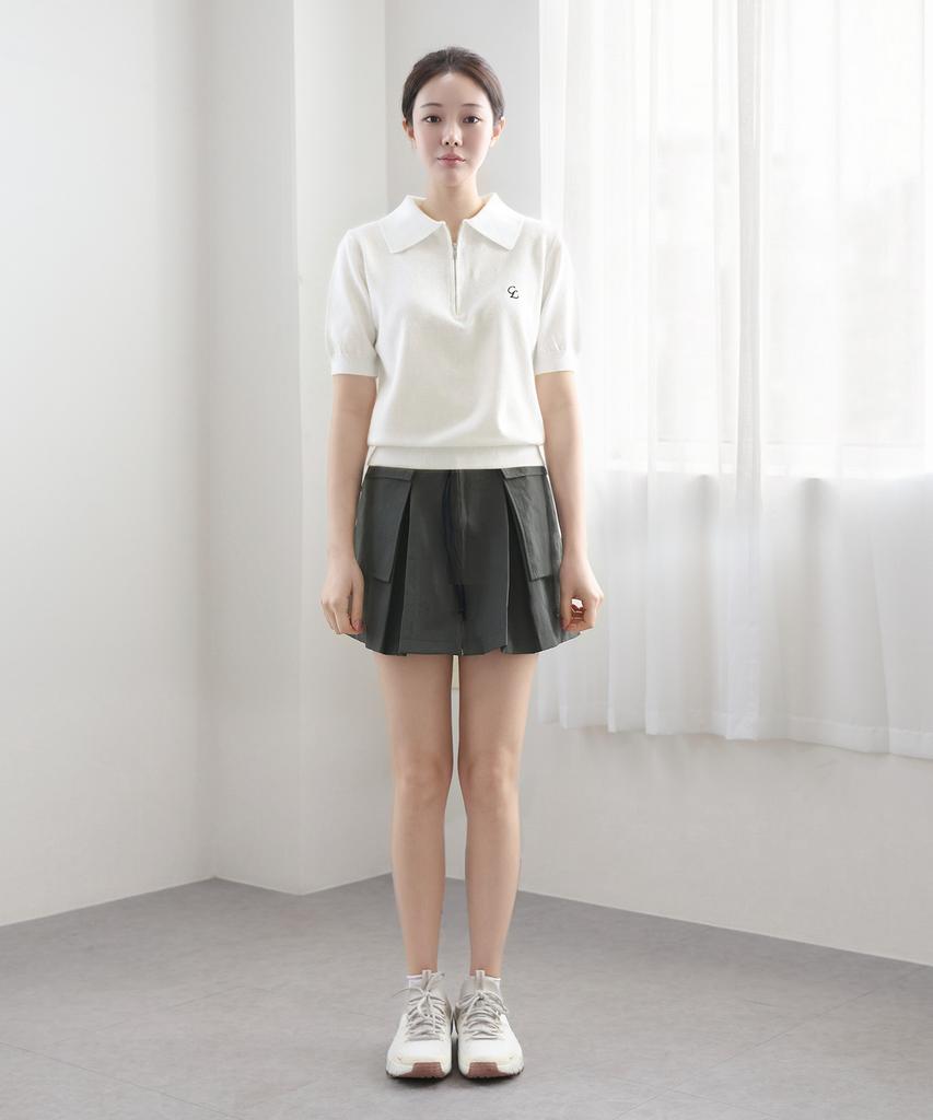 Keulleiseu Zip-Up Short Sleeve Knit_Black
