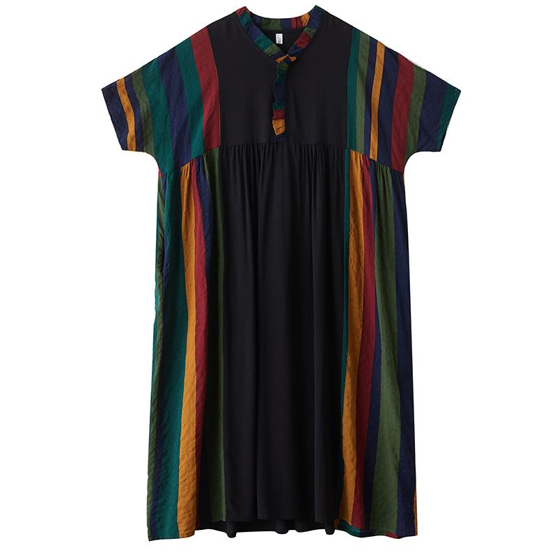 DIMANAF 2025 Sommar Plus Size Klänning Dam Casual Lång Vintage Linneklänning Lös Basic Kortärmad Klänning