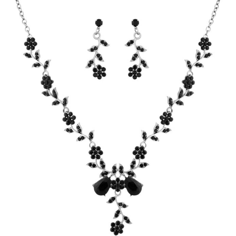 Rhinestone Water Drop Necklace Earrings Jewelry Set Women's Banquet Dress Matching Accessories