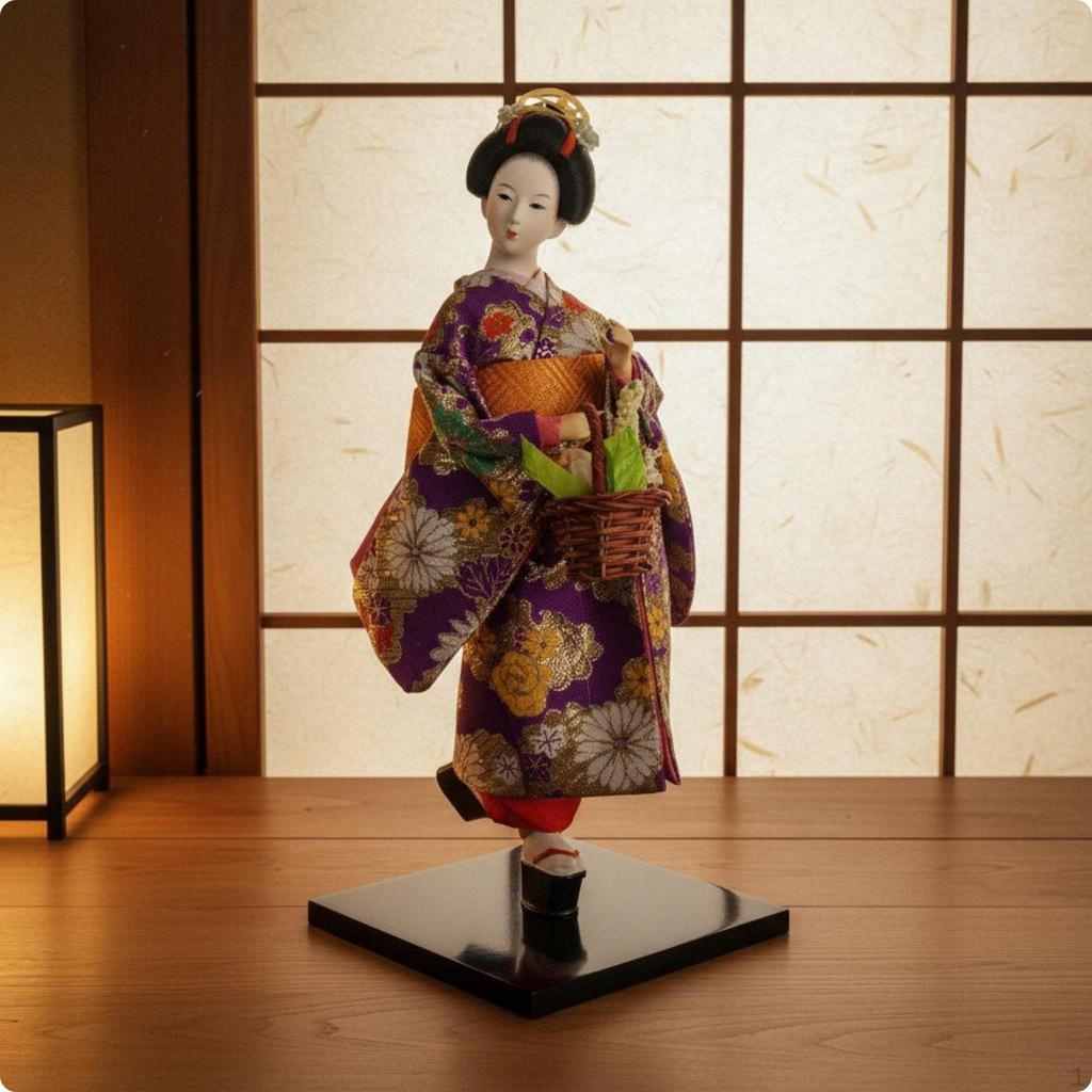 Japanische Geisha-Puppe Details Traditionelle Figur Handgefertigte Seidenstatue für