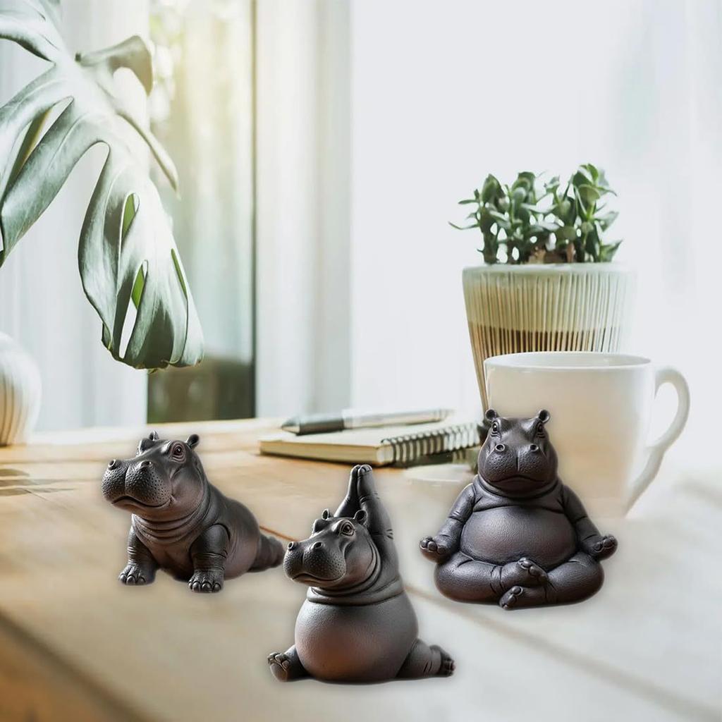 Plastic Meditating Clumsy Hippo Statue Figurine For Home Office Meditations Room Decors Unique Gift For Animal Lover