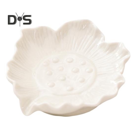 

Керамическая мыльница в форме листа лотоса с самоотливом, высокопрочная многофункциональная мыльница для ванной комнаты молочный белый