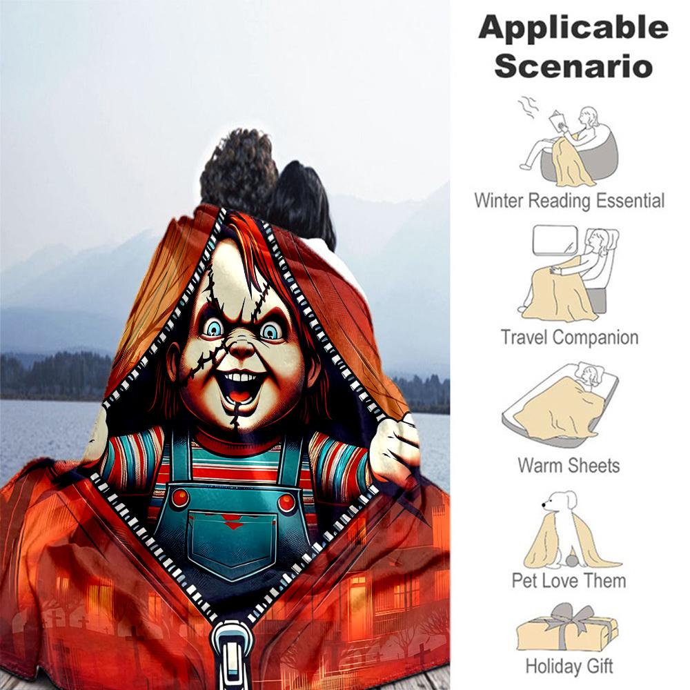 1PC Child's Play Chucky Outdoor Flannel Throw Blanket - HD Printed Lightweight Soft Warm All-Season Blanket for Sofa, Bed, Travel, Camping 109