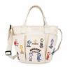 Snoopy Embroidered Small Tote Bag with Shoulder Strap IP Deli Pockets Peanuts 0C 8421 [Rootote] (01 Ivory)