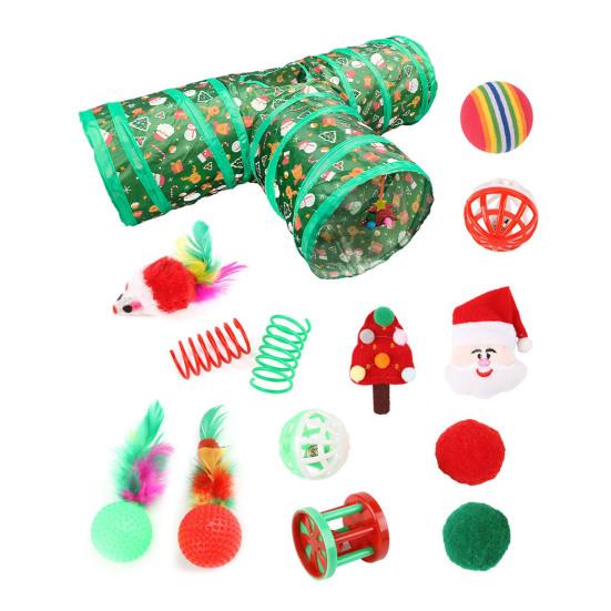 1 Set Christmas Cat Toys Cats Tunnel Rattle Ball Plush Mice Foldable 3-Way Tube Toy Interactive Play And Chew Toys for Indoor Cats And Kittens