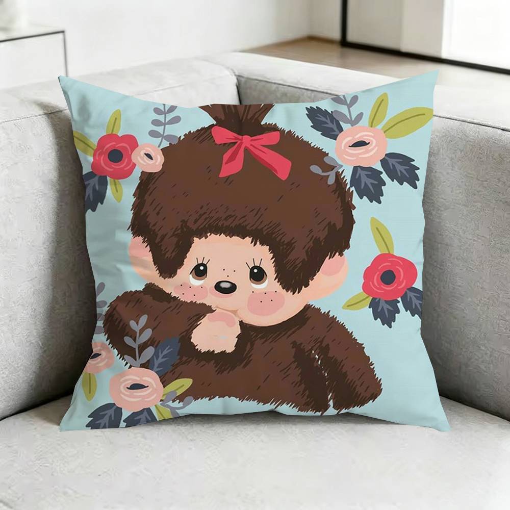 Cute Monchhichi-I Pillow Case Square Double-Sided Sofa Cushion Cover Bedroom Bedside Pillow Gift