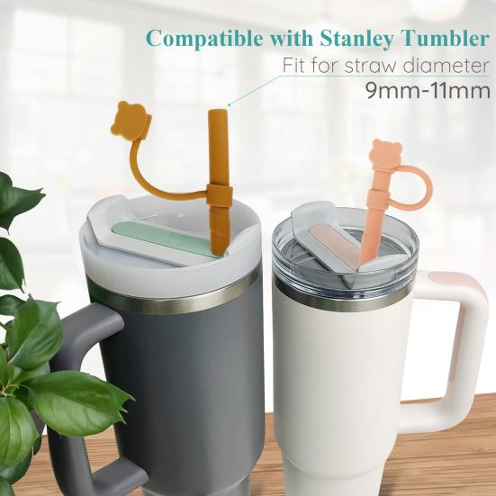 2/8Pcs Silicone Straw Cap Toppers for 40 Oz Tumbler Cups Reusable Bear Shape Design Straw Tips Lids Protectors Dust Cover for Home Dorm Restaurant