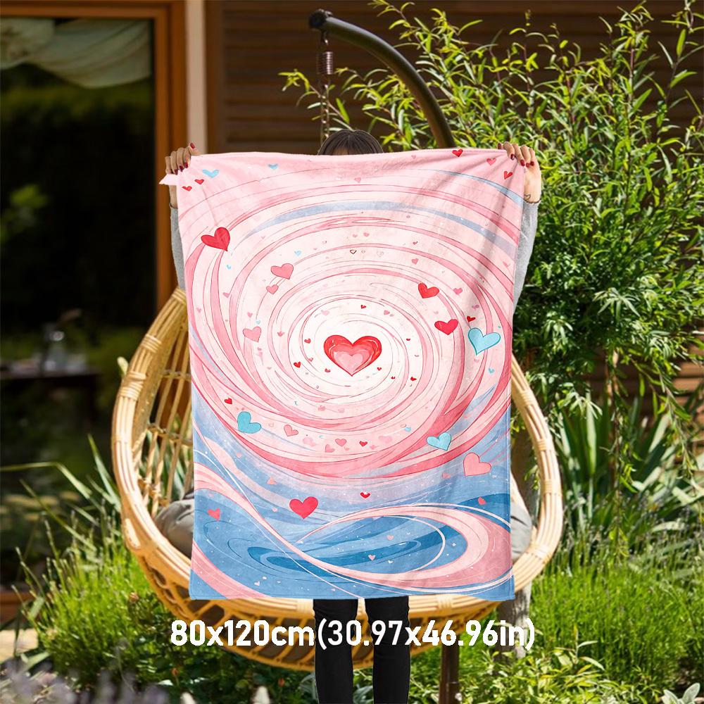1pc Heart Swirl Outdoor Flannel Blanket Soft Warm All-Season Throw for Sofa Bed Car Camping Office, Cozy Gift Idea1258S 80x120cm(31x47inch)
