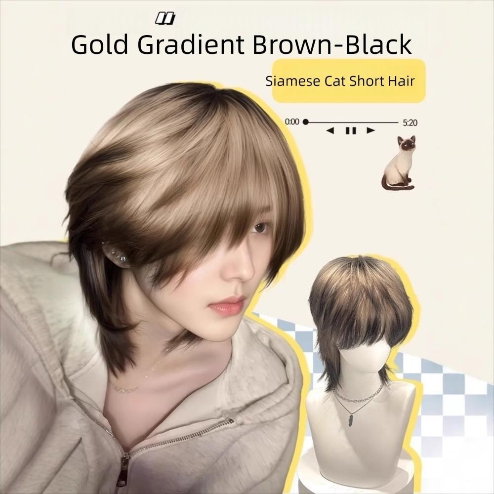 Handsome Anime Cos Wig Siamese Cat Short Gradient Hair Wolf-Tailed Mullet Head Wigs for Boys