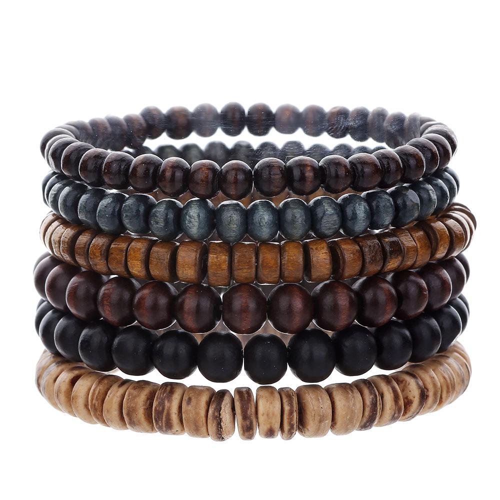Men's Retro Hip Hop Black Agate Beaded Bracelet Set