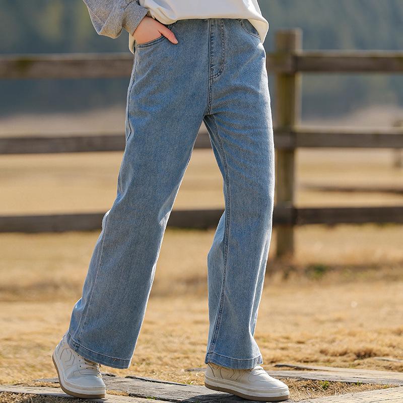 9913 Junior High Girls  Spring Korean Style Loose Straight Wide-Leg Jeans Extra Large джинсовый синий