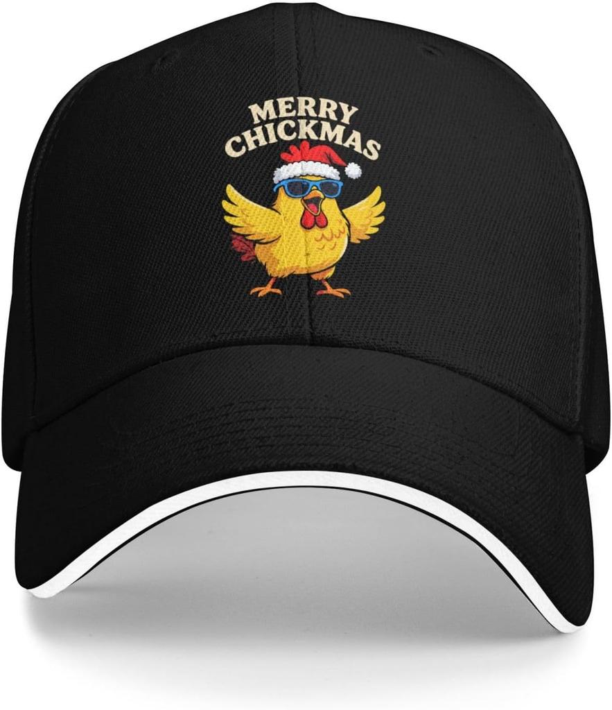 Merry Chickmas Chicken Funny Baseball Cap Cool Holiday Themed Washed Sports Hat Adult Unisex