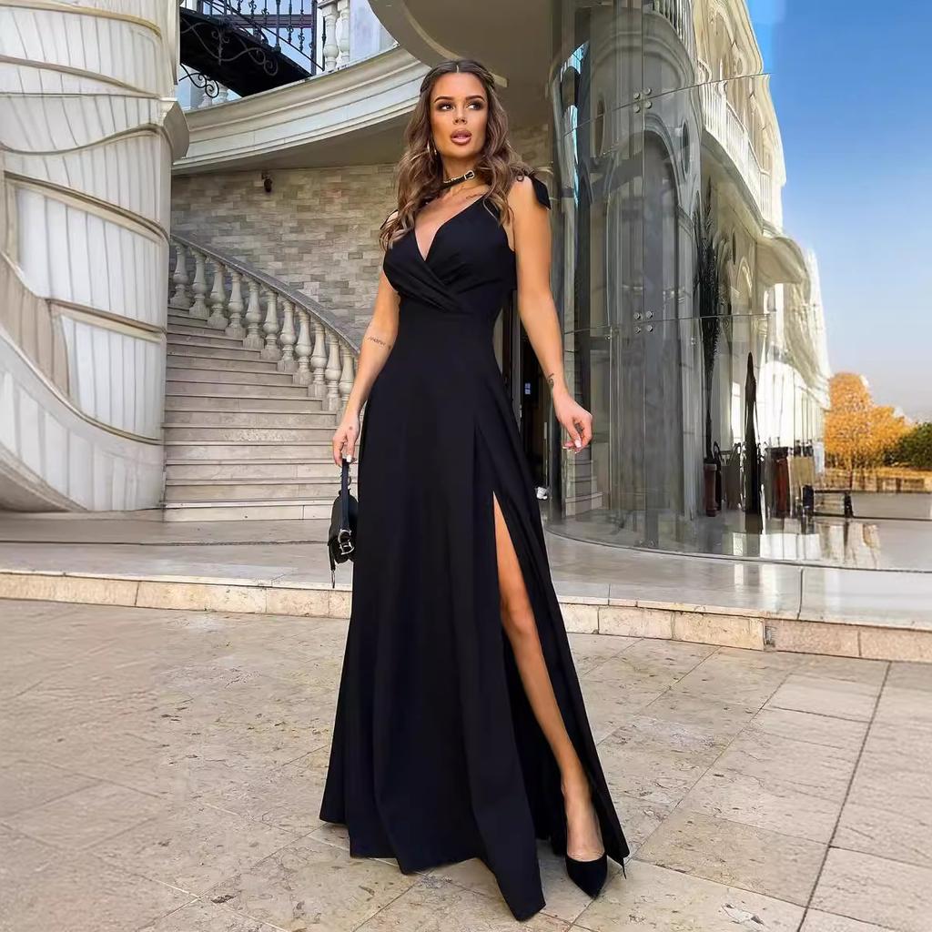 European and American Women's Clothing European and American Summer Solid Color Extended Evening Dress Dress