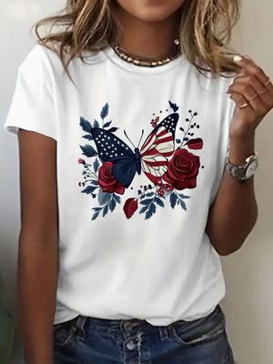 Damen Rundhals Modisches T-Shirt mit Herzprint - Rundhals Casual Oberteil - Leichtes & Atmungsaktives T-Shirt für Alle Jahreszeiten