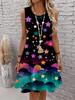 Lässiges Damen Tanktop-Kleid Sommer Ärmellos O-Ausschnitt 3D-Druck Locker A-Linien-Kleid Strand-Westenkleid