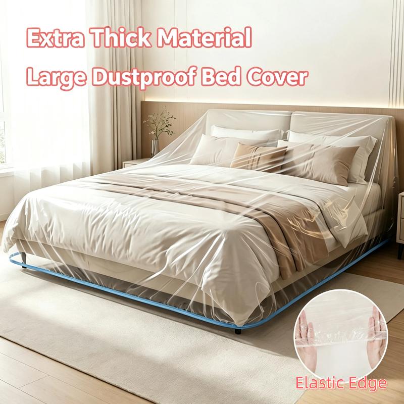 Extra Thick Clear Plastic Bed Cover Waterproof Dustproof Elastic Edges For Home Moving Renovation Long Term Storage