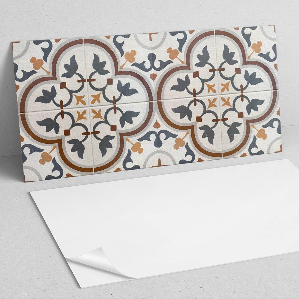 Vinyl Decorative Panel with Graphics for Kitchen or Bathroom 100x50 cm Floral Checkered Pattern