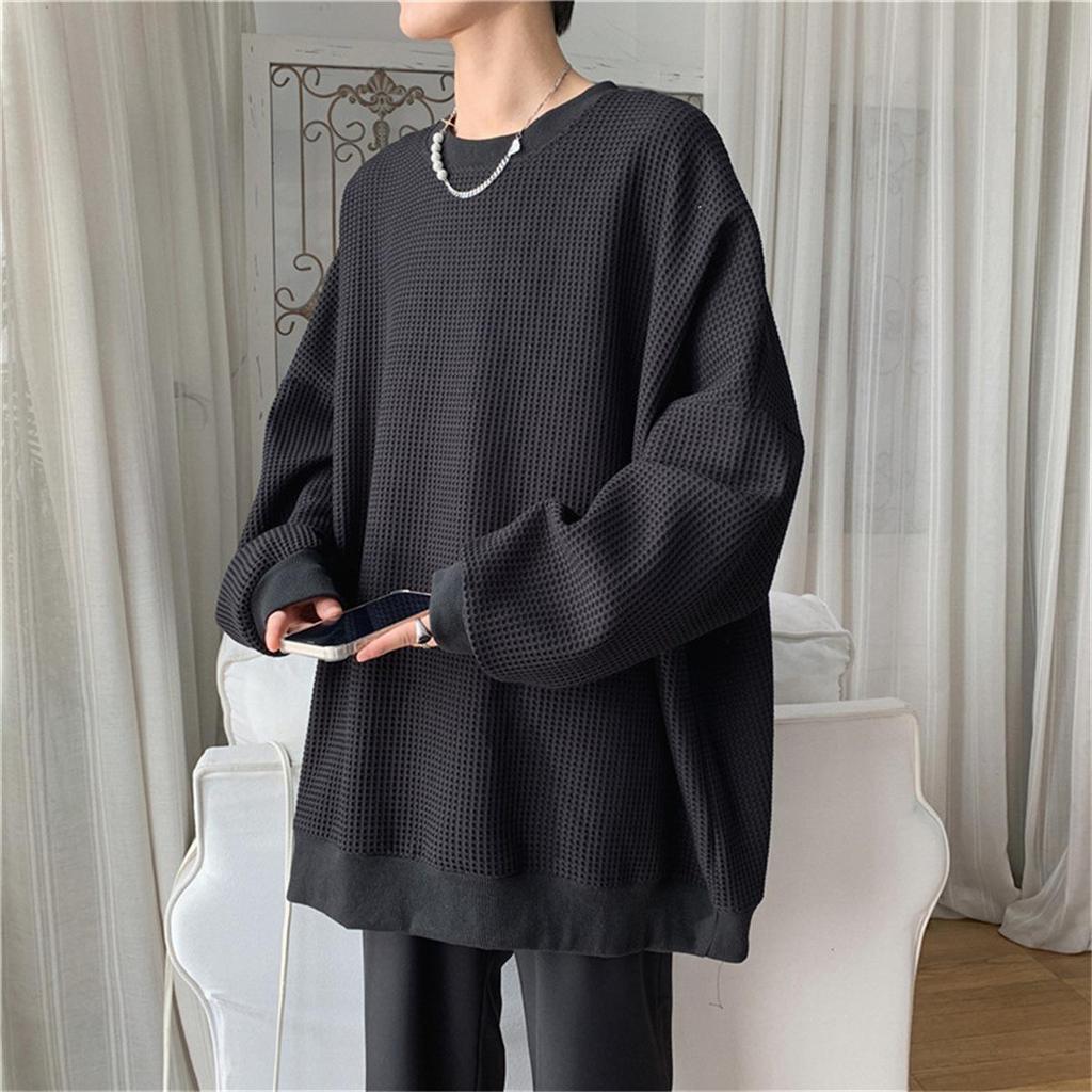 Men's Spring and Autumn Solid Color Casual Sweater Students Loose Simple Lazy Wind  T-shirt