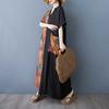 Women's Color Patchwork Black Long Dress Retro Robe