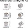 304 Stainless Steel European Beads, Large Hole Beads, Vase/Column/Barrel, Stainless Steel Color, 10x8mm, Hole: 6mm, 3 shapes, 10pcs/shape, 30pcs/box