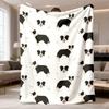 2026 New Arrival Flannel Blanket 1pc Border Collie Floral-like Pattern Throw Blanket - Soft Plush Flannel-like Texture, Black & White Dog Faces, All-S