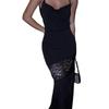 European and American Style New Women's Clothing Temperament Royal Sister Sexy Lace Splicing Hollow Perspective Neck Suspender Dress Long