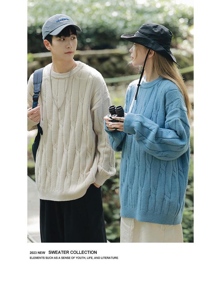 2026 Jugend Japanischer Stil Grobstrick Lockerer Pullover für Herren - Herbst/Winter Langarm Rundhals Trendige Partner Strickware