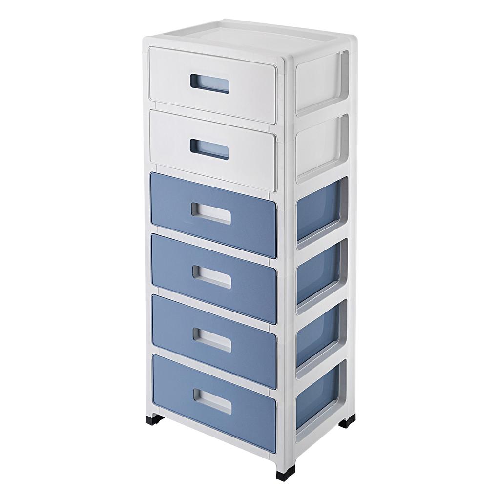 6 Drawer Chest Storage Cabinets Office Drawer Plastic Stacking 6-Drawer Storage Organizer for Office Home White & Blue