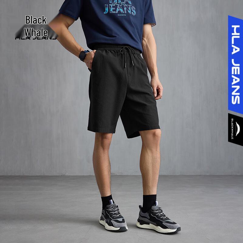 HLA Black Whale Men s Drawstring Straight-Leg Casual Shorts M