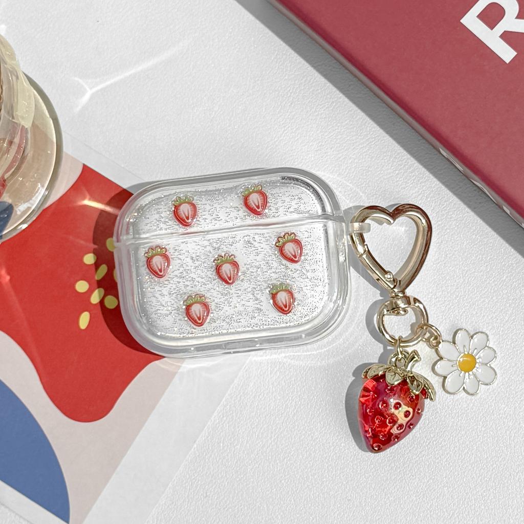 The new Phantom Epoxy strawberry is suitable for AirPodsPro1 protective cover strawberry pendant universal Apple 1st generation soft shell