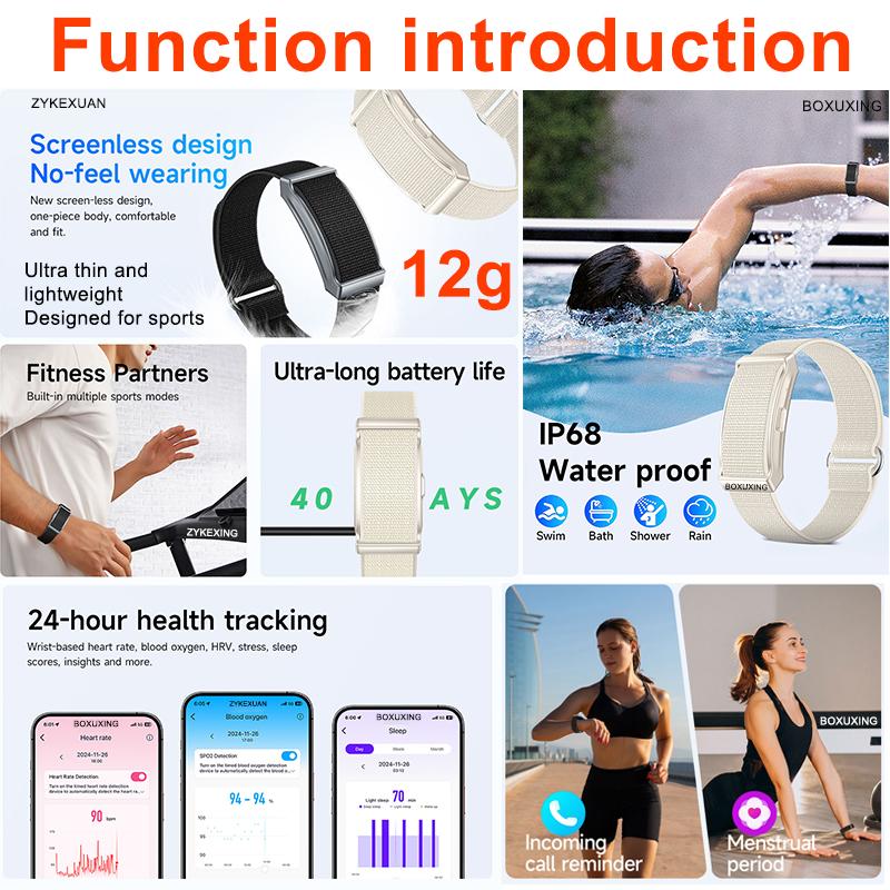 New No Screen Smart Watch Men Woman Sports Outdoors Fitness Heart Rate Monitor IP68 Waterproof Call Reminder Smart Wristband