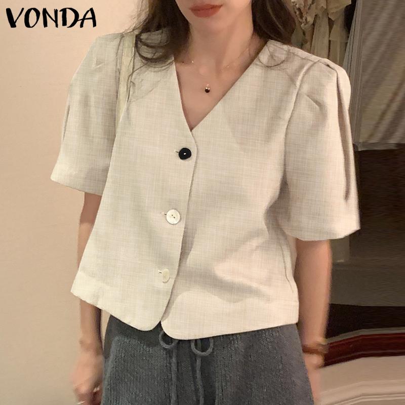 

VONDA Блейзер с коротким рукавом Женские повседневные свободные топы