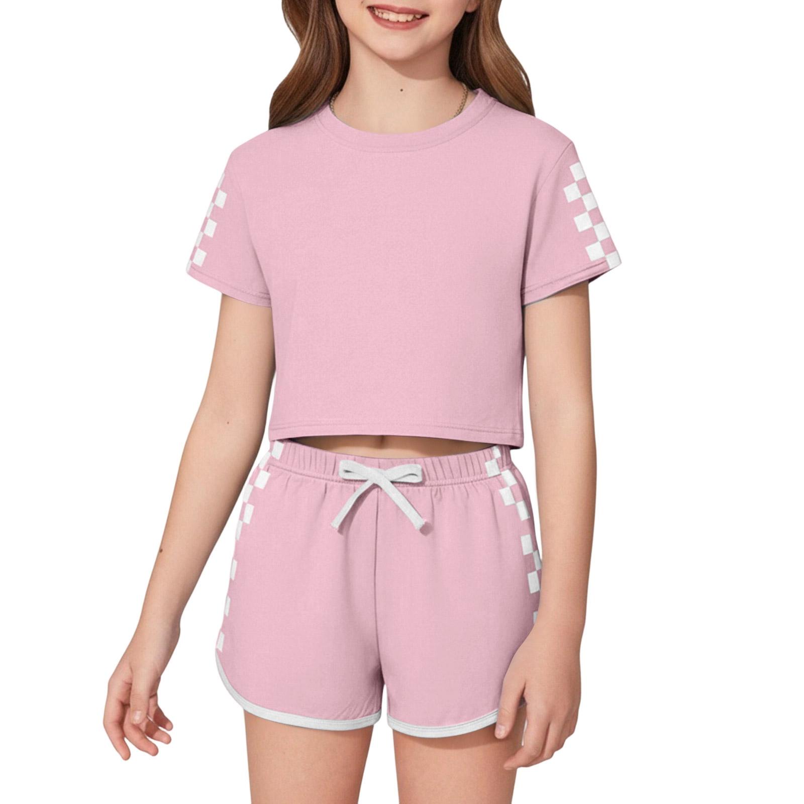 Children s Sleepwear 2-piece Home Clothes Short Sleeve Shorts Sleepwear Set 130 розовый