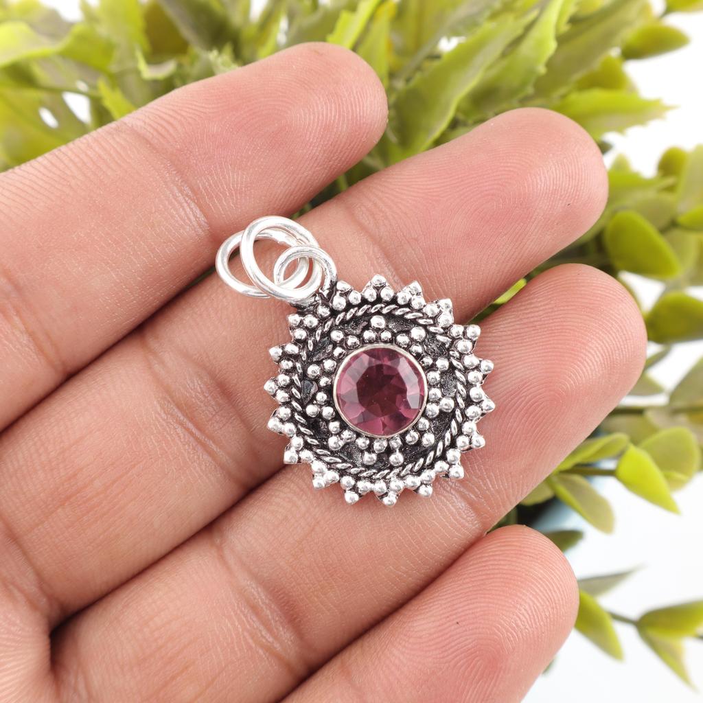 Rhodolite Gemstone Jewelry, Handmade Silver Jewelry, 925 Solid Sterling Silver Pendant, Gorgeous Silver Pendant For Wedding Gift