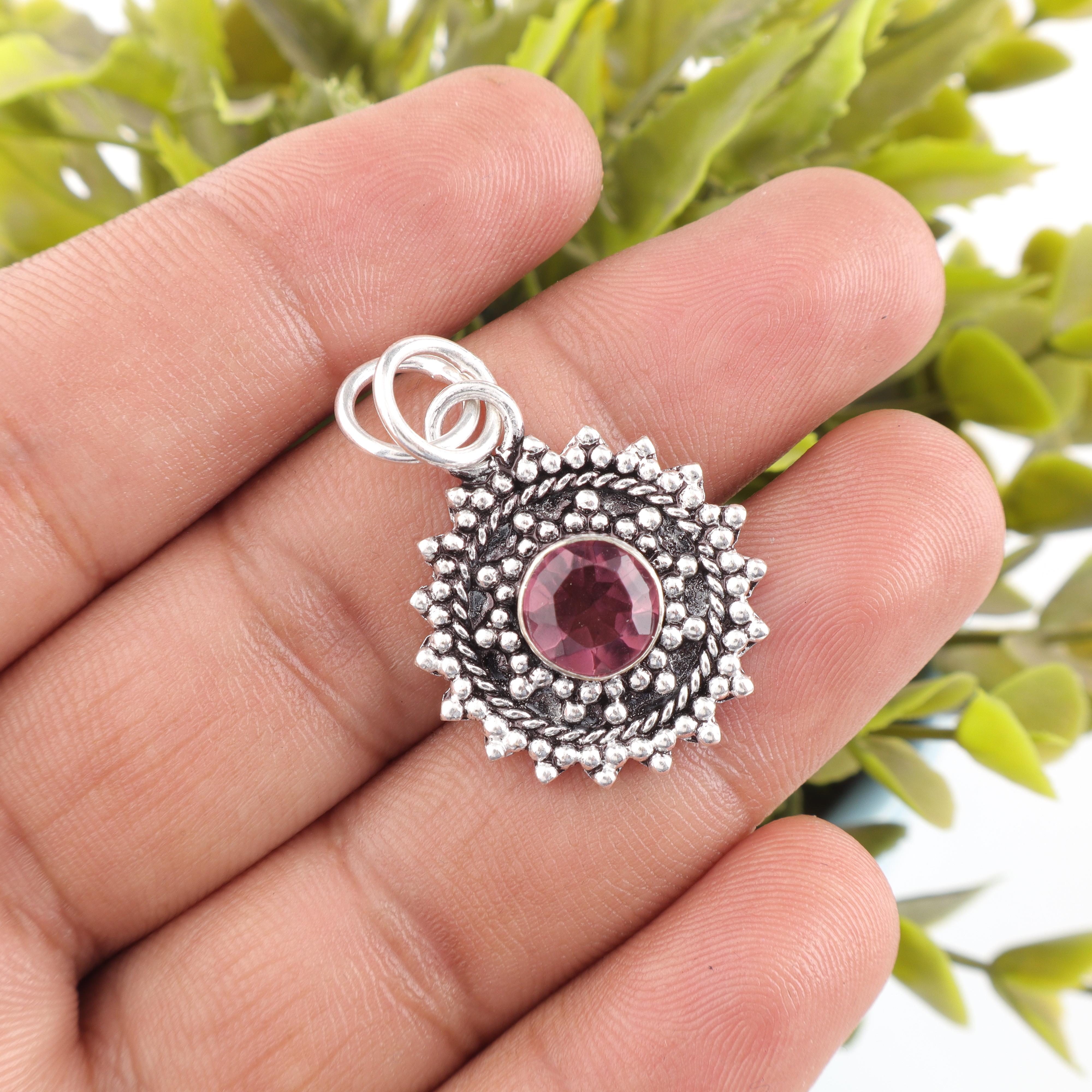 

Ювелирные изделия с родолитом, Ювелирные изделия из серебра ручной работы, Подвеска из стерлингового серебра 925 пробы, Великолепная серебряная подвеска для свадебного подарка 1.03 Inches розовый