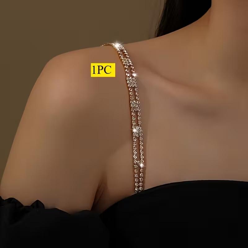 

Luxury Adjustable Invisible Bra Strap with Rhinestones - Anti-Slip Detachable Bands for Wedding, Evening & Party Wear One Size золотой
