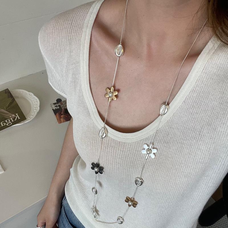 Sliver Color Hollowed-Out Five-Pointed Star Long Double-Layered Necklace For Women Temperament Personality Sweater Chain