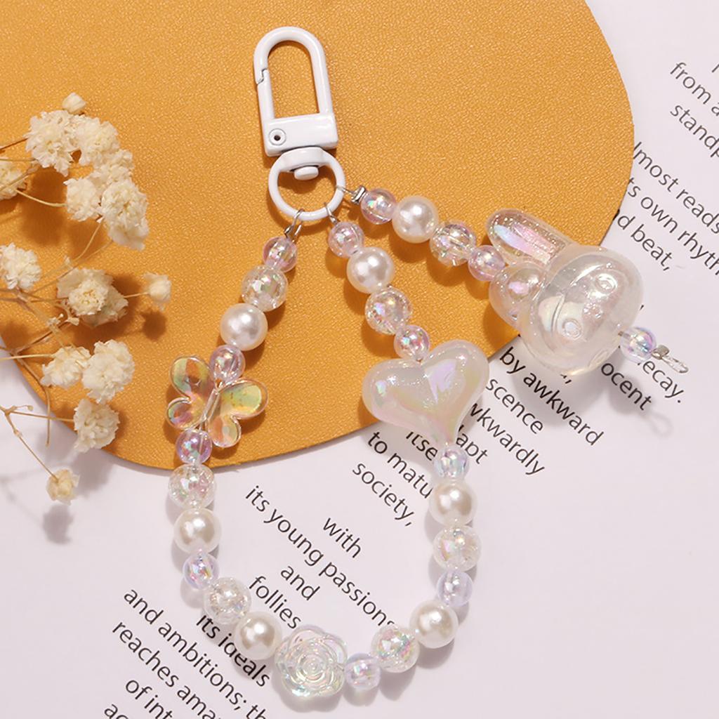 Cute Butterfly Flower Keychains For Women Sweet Acrylic Colorful Beaded Keyring Bag Decoration Earphone Case Pendant Accessories