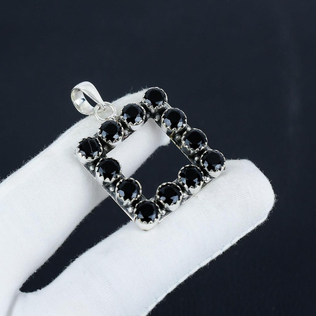 Natural Black Spinel Gemstone Silver Pendant in 925 Sterling Silver- Handmade Design, Everyday Wear Jewelry, Unique Pendant Party Wear Gift