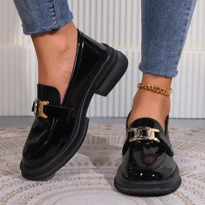 Ladies Shoes On Sale 2024 Fashion Slip On Women's Pumps Autumn Round Toe Solid Metal Decoration Mid Heel Water Proof Loafers